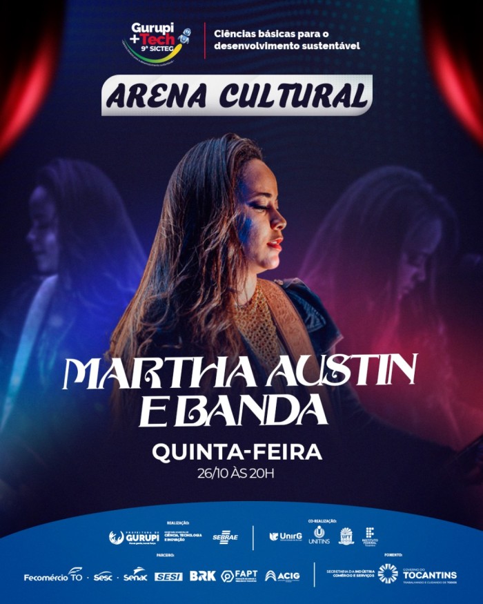 Shows com Martha Austin e a dupla Tyago e Gabriel vão animar noites da Gurupi + Tech