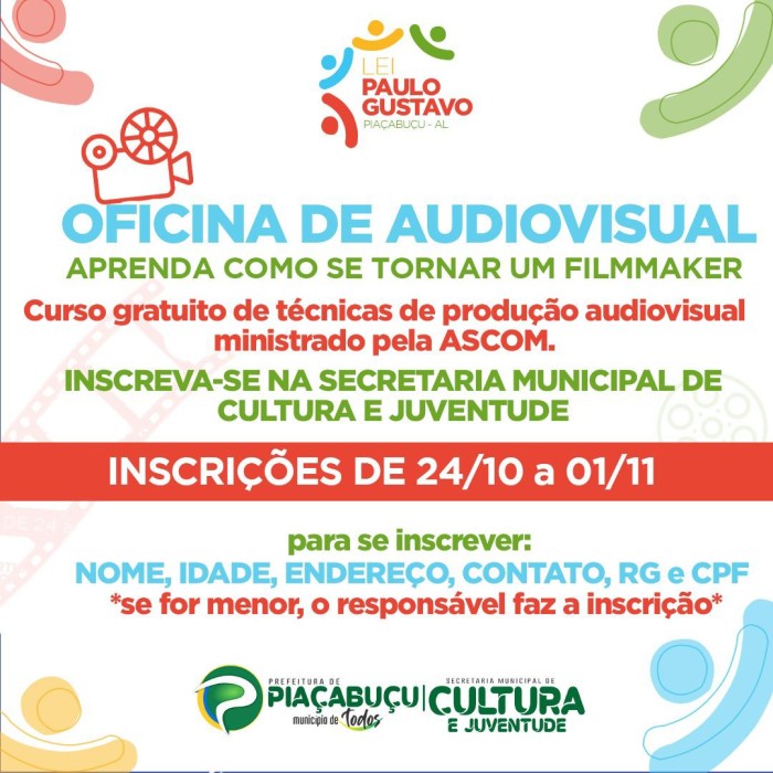 Prefeitura de Piaçabuçu abre vagas para oficina de audiovisual