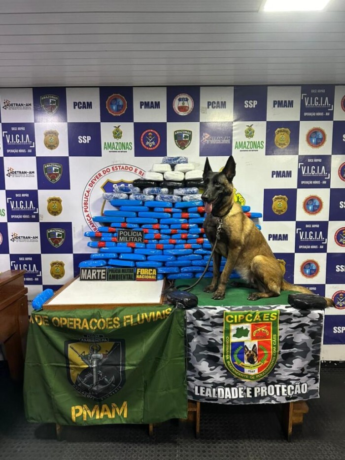 Base Arpão: Polícia apreende mais de 100 kg drogas dentro de boia no piso de embarcação, em Coari
