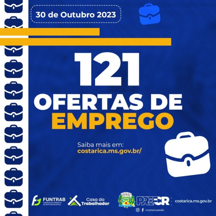 Casa do Trabalhador de Costa Rica tem 121 vagas em setores variados para...