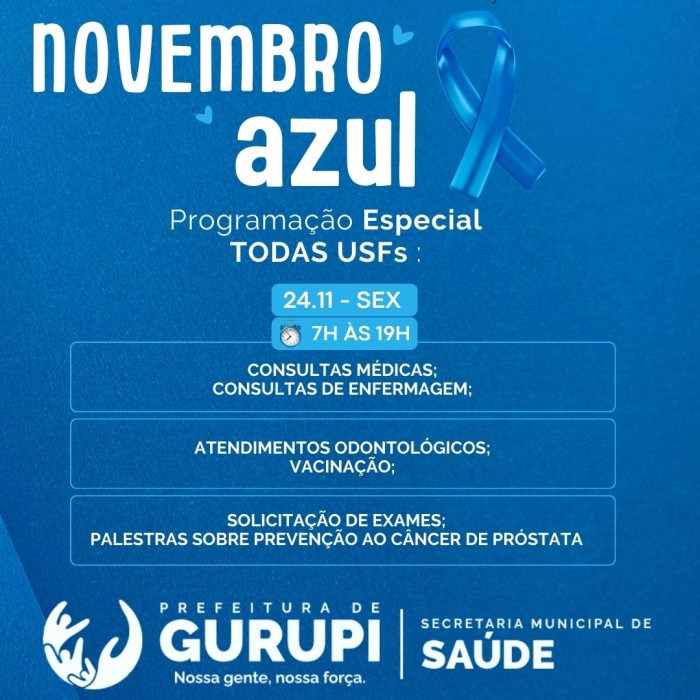 Novembro Azul em Gurupi: Prefeitura oferecerá um dia especial para a Saúde Masculina