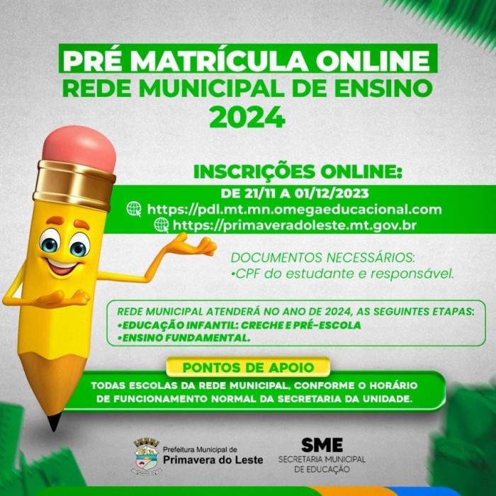 Período de pré-matrícula na rede municipal de ensino começa hoje