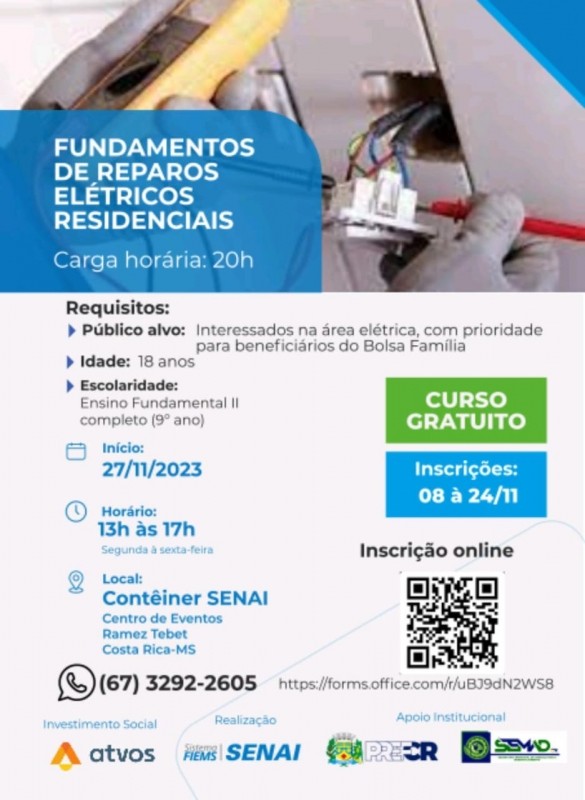 Prefeitura de Costa Rica oferece cursos gratuitos em parceria com Sistema Fiems...