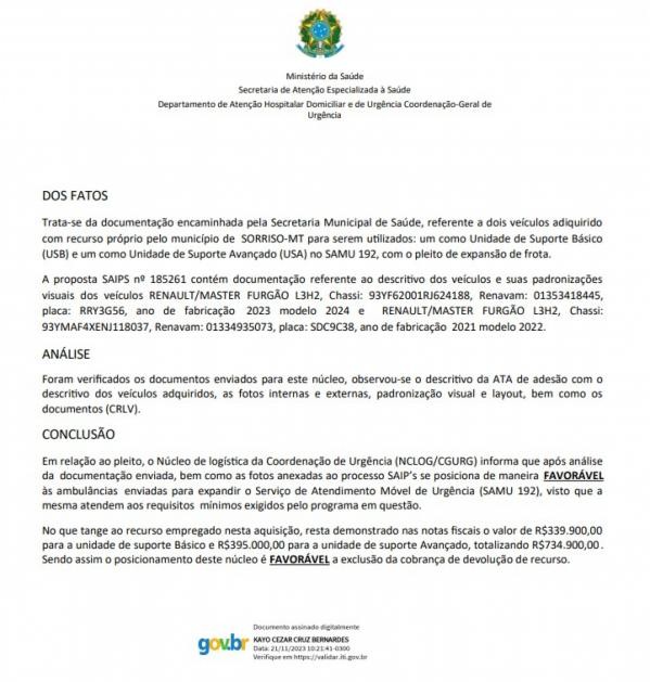 Sorriso recebe aval oficial do Ministério da Saúde para início das operações