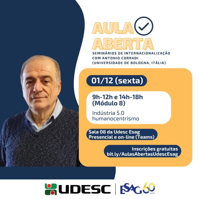 Udesc Esag tem aula aberta nesta sexta sobre Indústria 5.0 e humanocentrismo
