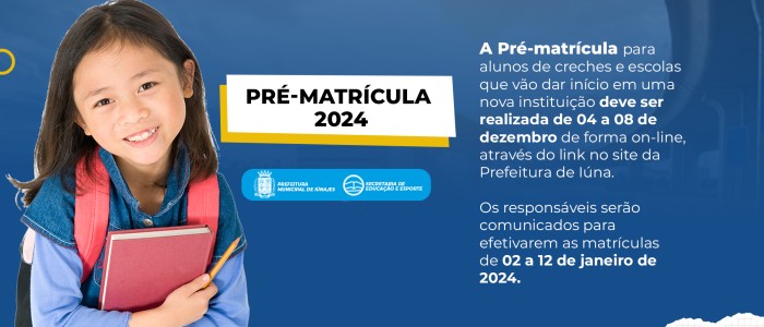 Pré-matrícula escolar inicia nesta segunda-feira (04)