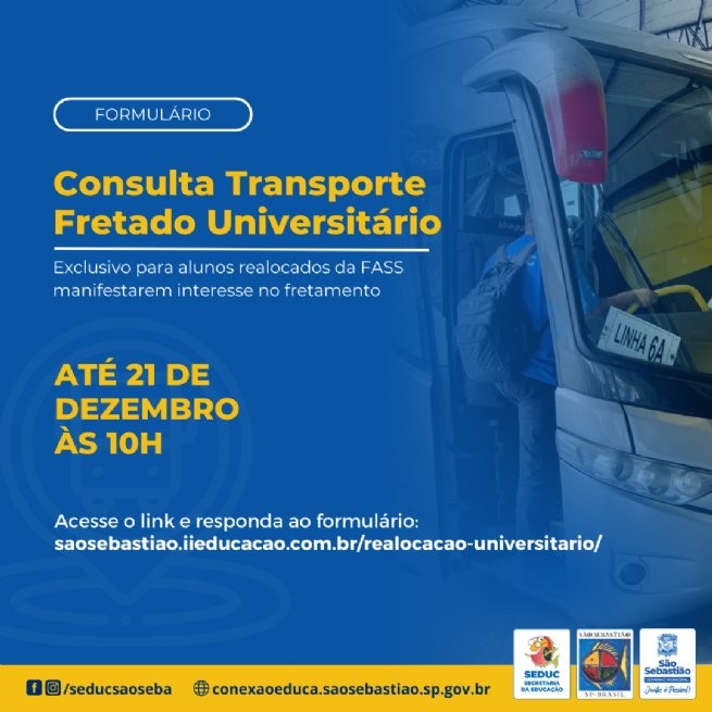 Prefeitura de São Sebastião abre formulário para alunos da FASS manifestarem interesse no transporte universitário