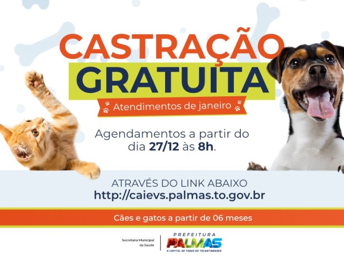 Agendamento para castração de cães e gatos inicia na quarta-feira, 27