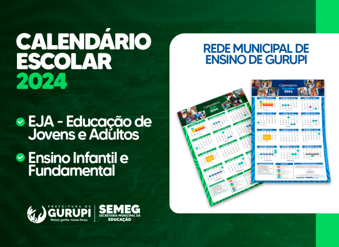 Prefeitura de Gurupi divulga o calendário escolar de 2024 que conta com 202 dias letivos