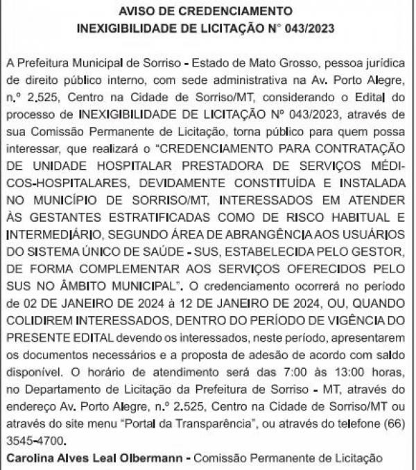 Foto: Reprodução/Prefeitura de Sorriso - MT