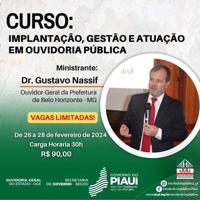 Ouvidoria Geral do Estado do Piauí e Escola do Legislativo promovem curso de 