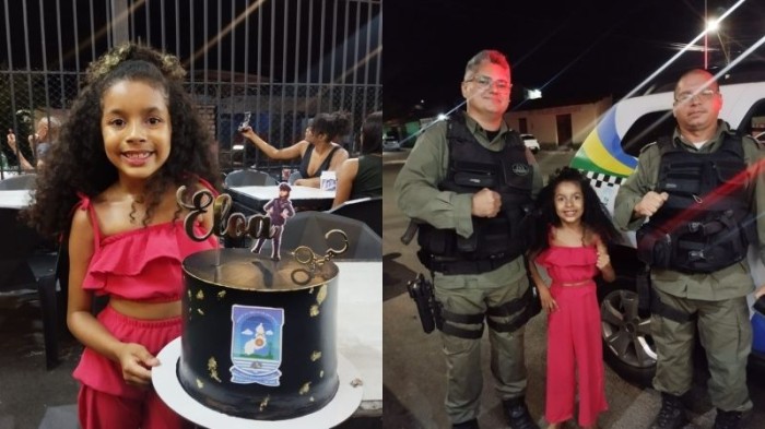 Policiais fazem surpresa de aniversário para menina fã da PM em Teresina
