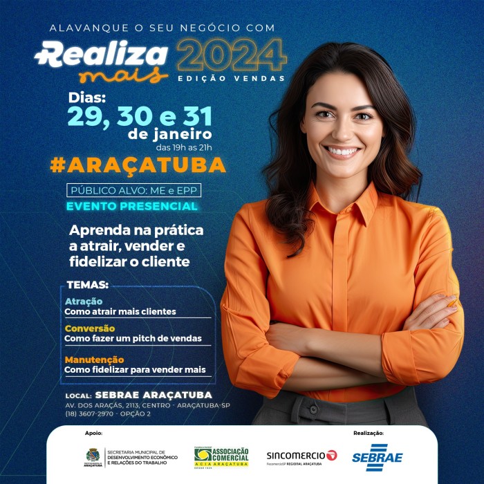 Parceria entre Sebrae e Prefeitura oferece curso gratuito sobre vendas