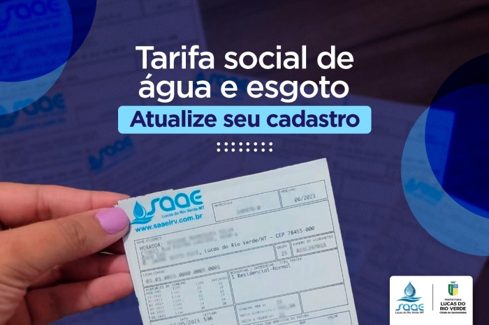 Beneficiários da tarifa social do Saae devem atualizar cadastro