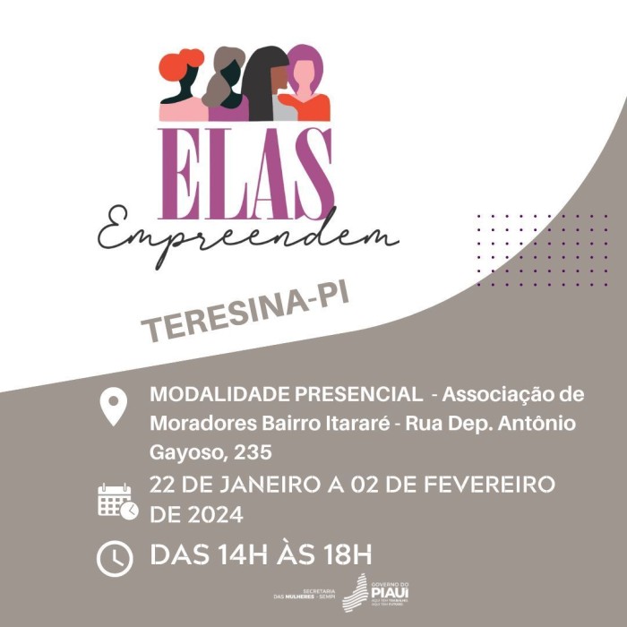 Projeto Elas Empreendem abre novas turmas de capacitação em Teresina, Curimatá, Palmeirais e Alto Longá