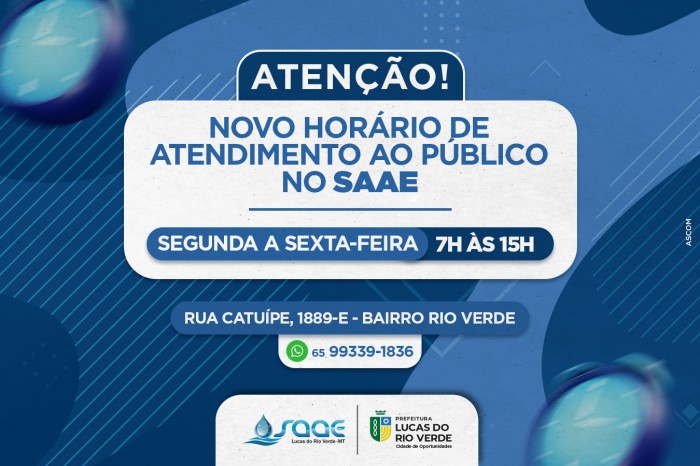 Atendimento do Saae tem novo horário de funcionamento