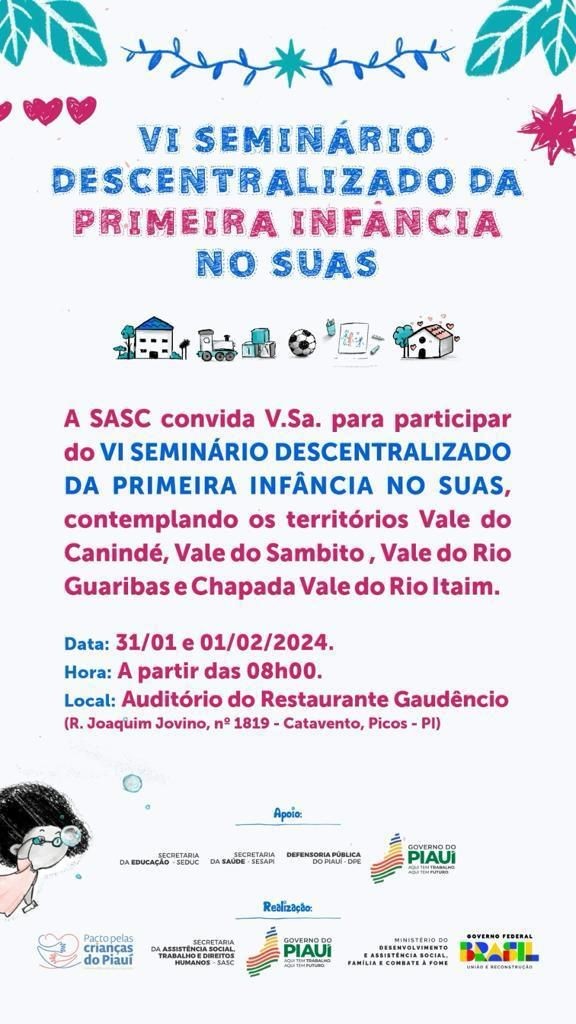 Seminário Descentralizado da Primeira Infância será realizado em Picos nesta quarta(31)
