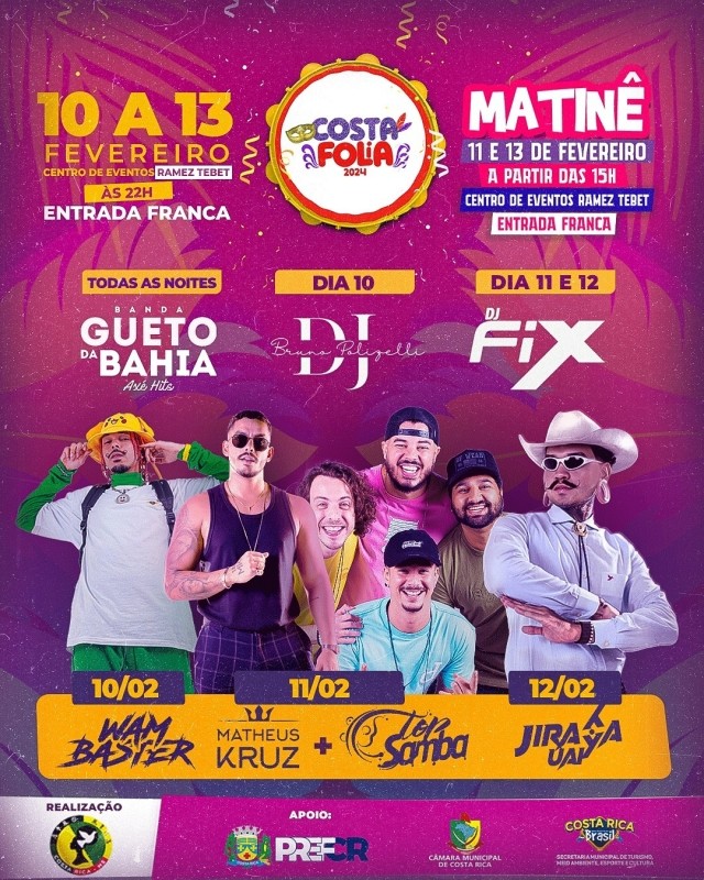 Carnaval 2024: Com atrações nacionais, 18º Costa Folia promete agitar Costa...