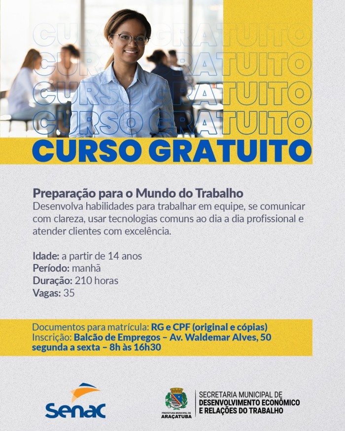 Senac Araçatuba tem cursos gratuitos para adolescentes