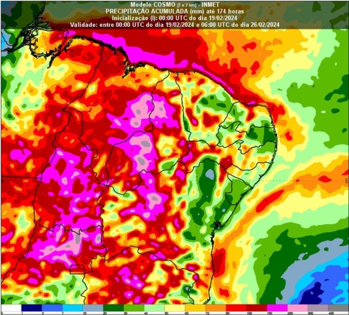 Semarh alerta para possibilidade de chuvas intensas no período de 19 a 26 de fevereiro