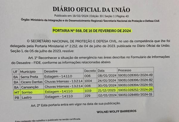 Foto: Reprodução/Prefeitura de Sorriso - MT