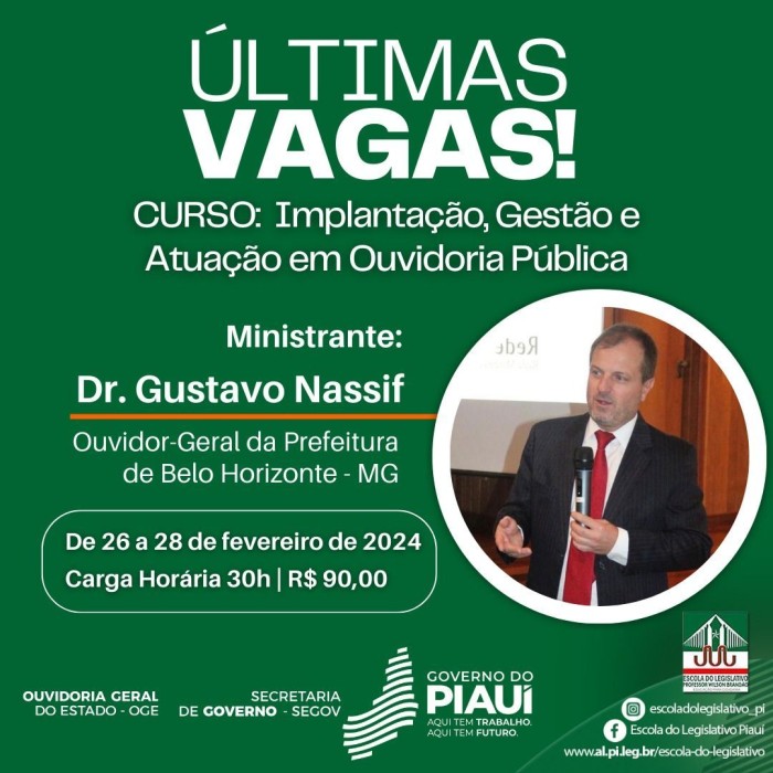 Abertas as inscrições do curso “Implantação, Gestão e Atuação em Ouvidoria Pública” 