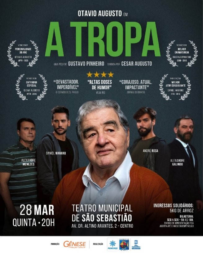 Otávio Augusto comemora 60 anos de carreira com a peça ‘A Tropa’ no Teatro Municipal de São Sebastião