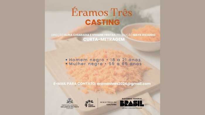 Produção de 'Éramos Três' busca ator e atriz para curta-metragem