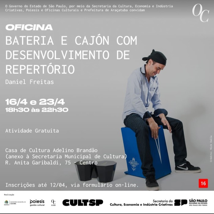 Araçatuba recebe oficina de bateria e cajón