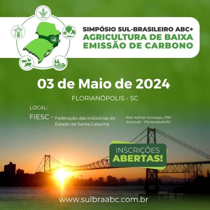 Simpósio Sul Brasileiro ABC+ irá discutir Agricultura de Baixa Emissão de Carbono em maio