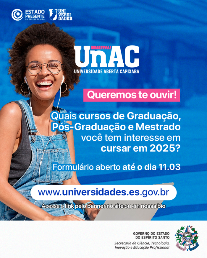 Participe do levantamento de demanda para cursos do programa Universidade Aberta Capixaba (UnAC)