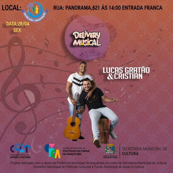 Lucas Gratão e Cristian vão se apresentar no Lar São João