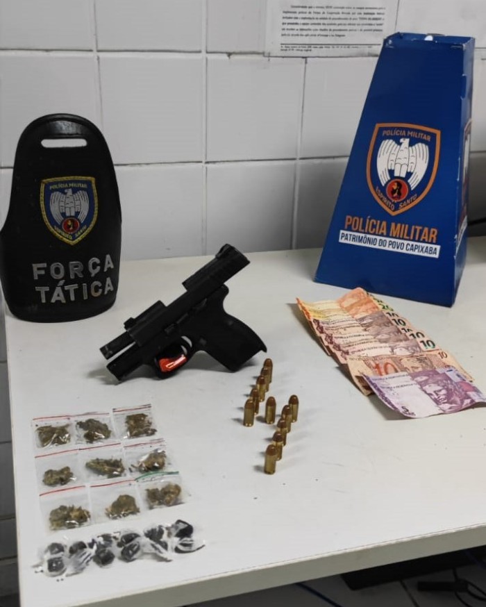 Força Tática do 6º BPM apreende pistola .40 e entorpecentes