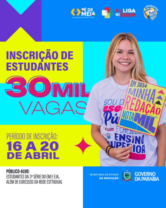 Inscrições de estudantes para o Desafio Nota 1000 vão até 20 de abril. Professores também têm seu edital; confira