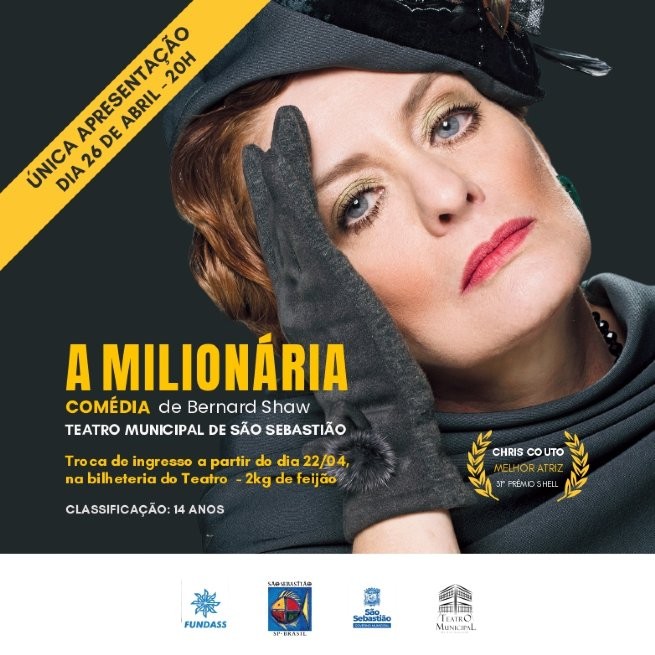 Peça teatral com a atriz Chris Couto é apresentada no Teatro Municipal de São Sebastião