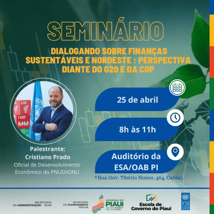 Seplan e Pnud promovem seminário sobre finanças sustentáveis nesta quinta (25)