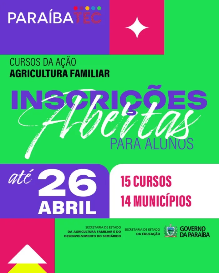 ParaíbaTEC abre nova fase de inscrições para 15 cursos da ação Agricultura Familiar em 14 municípios