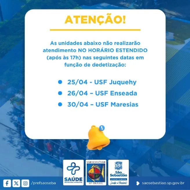 Três USFs Sentinelas não realizam horário estendido em função de dedetização em dias específicos desta semana