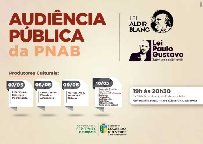 Cultura convida produtores culturais para Audiência Pública das Leis Aldir Blanc e Paulo Gustavo