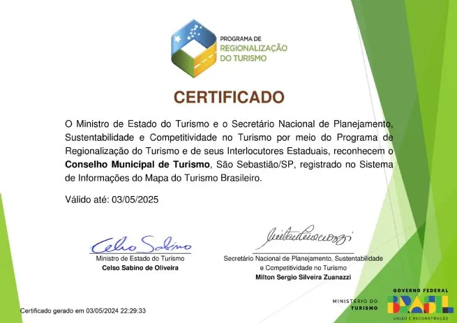 São Sebastião recebe classificação ‘A’ no Mapa do Turismo Brasileiro
