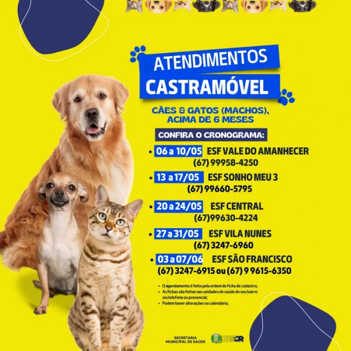Sequencia da escala de atendimentos do Castramóvel referente ao mês de maio em...