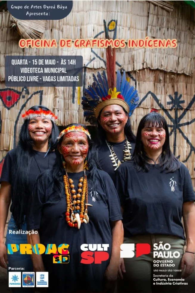 Grupo de Artes Dyroá Báya realiza Oficina de Grafismo Indígenas na Videoteca Municipal