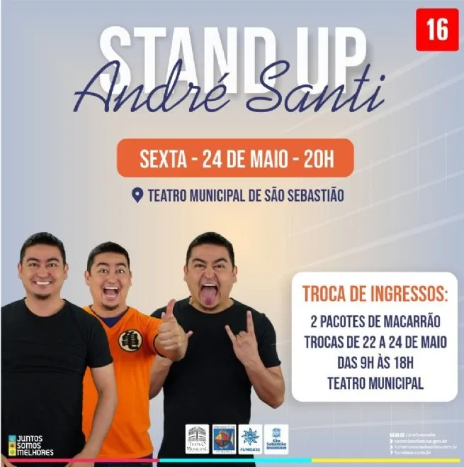 Humorista André Santi apresenta stand-up comedy no Teatro Municipal de São Sebastião