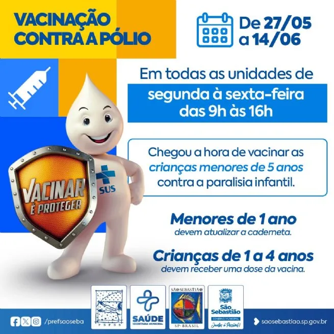 Prefeitura de São Sebastião inicia Campanha de Vacinação contra a Poliomielite