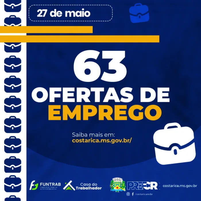 Semana começa com 63 vagas de emprego na Casa do Trabalhador de Costa Rica
