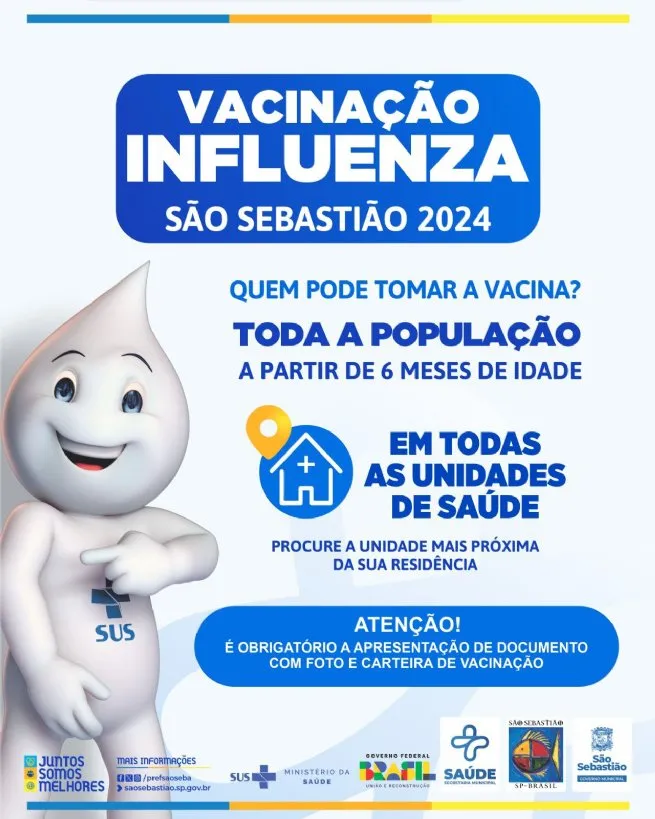 Prefeitura de São Sebastião prorroga Campanha de Vacinação Contra Influenza até 28 de junho