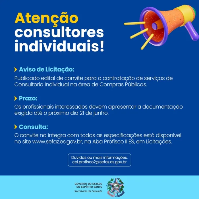 Sefaz publica convite para contratação de Consultor Individual na área de Compras Públicas