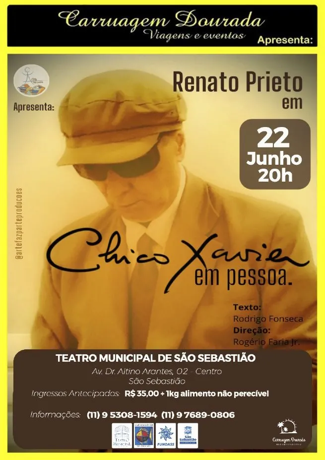 Espetáculo teatral sobre Chico Xavier é apresentado no Teatro Municipal de São Sebastião