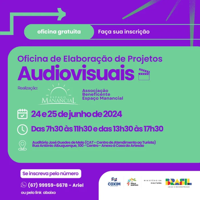 Coxim recebe oficina de elaboração de projetos audiovisuais na próxima semana.