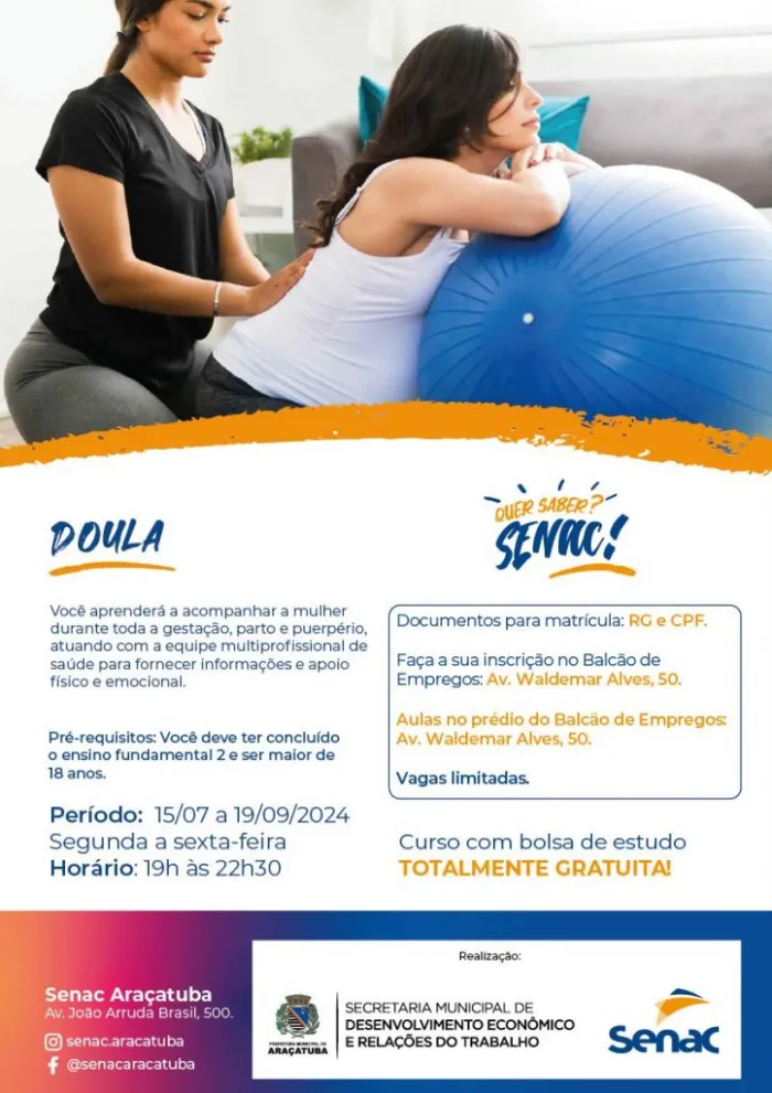 Senac e Prefeitura de Araçatuba abrem inscrições para curso de doula